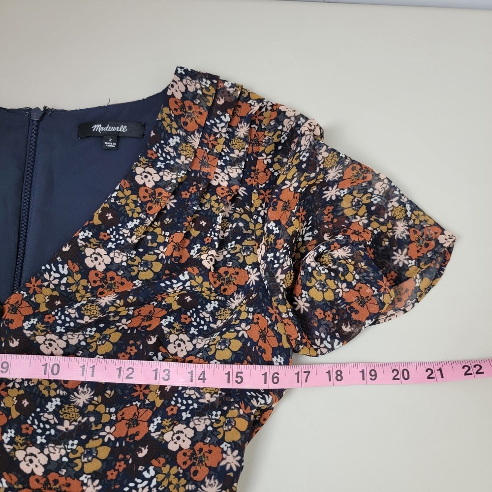 Madewell Orchard Flutter Sleeve Dress‎ Womens 2 Prairie Blossom Multicolor VNeck - Picture 4 of 12
